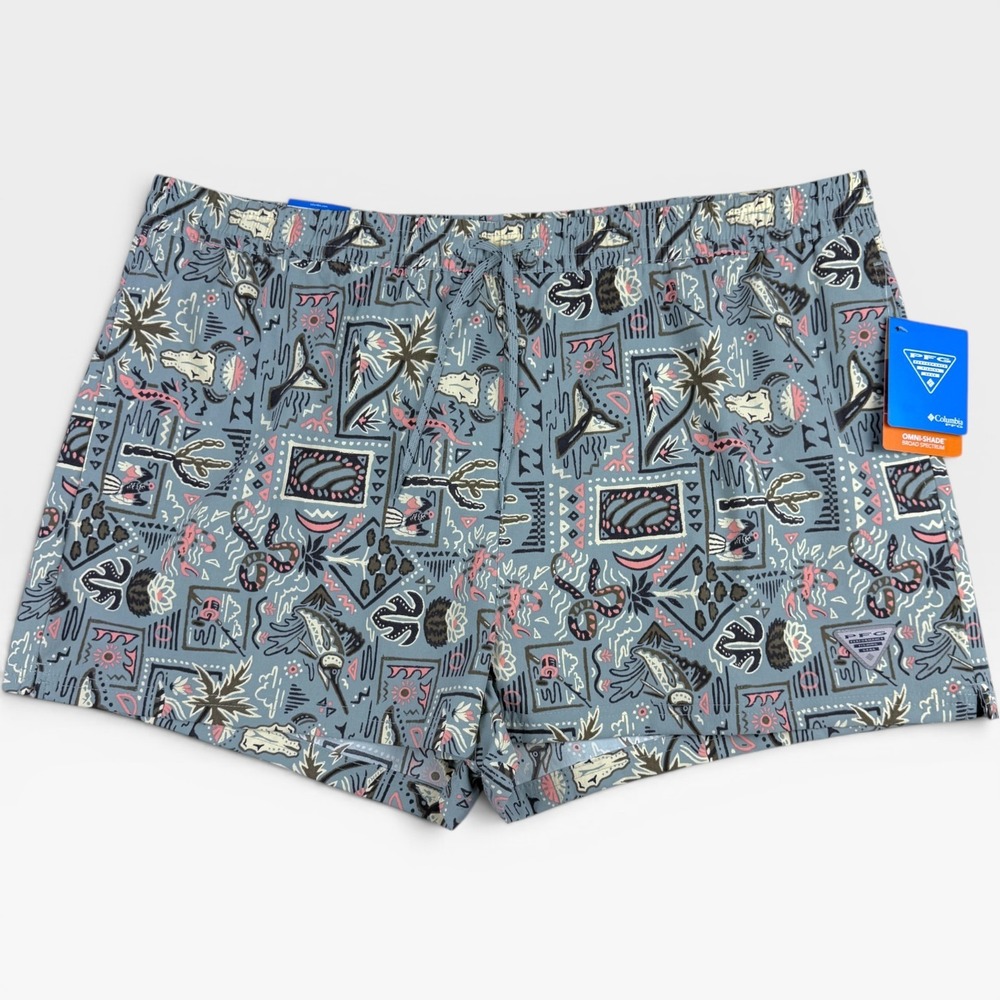 COLUMBIA Rugged Water Printed Shorts Womens XL Blue Patterned PFG Fishing Shorts